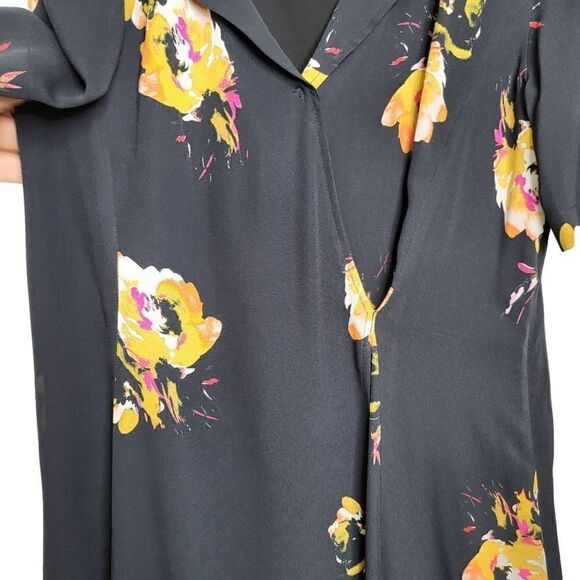 A.L.C. Lucia Silk Floral Black Off Shoulder Mini Dress Size 8 - Picture 7 of 12